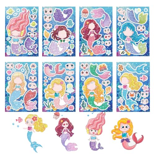 PATPAT® 8Pcs DIY Mermaid Play Book for Toddlers 3-5 Years Old, Make Your Mermaid Face, Holographic Color Stickers, Peel-and-Paste, Mermaid Themed DIY Game Book Children's Day Gift PATPAT® 8Pcs DIY Mermaid Play Book for Toddlers 3-5 Years Old, Make Your Mermaid Face, Holographic Color Stickers, Peel-and-Paste, Mermaid Themed DIY Game Book Children's Day Gift